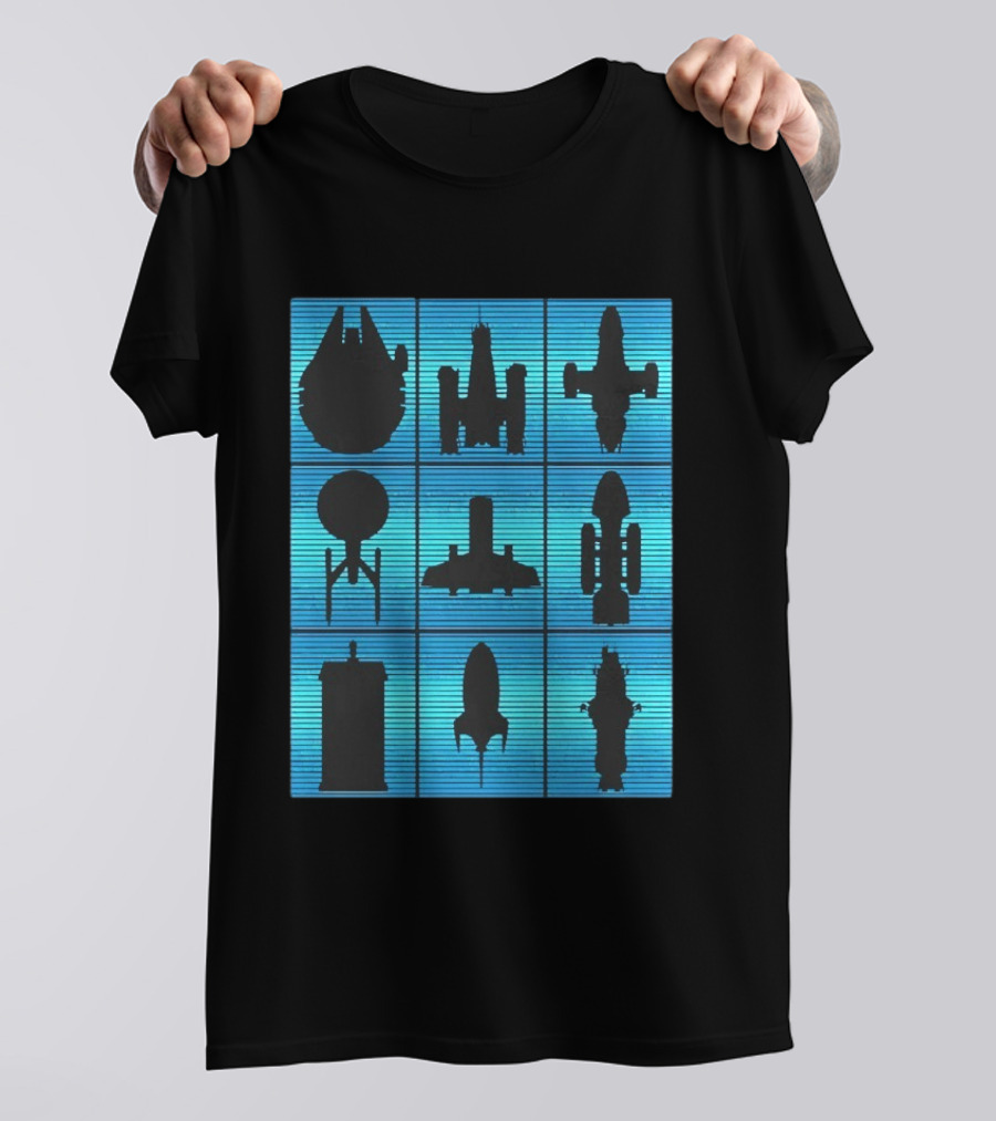 Interstellar Travelers Spaceship Silhouettes Sci Fi T-Shirt