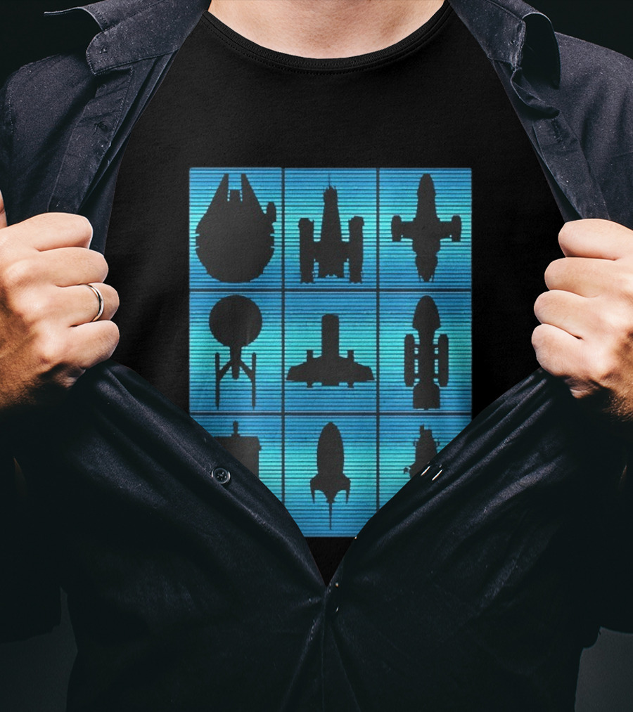 Interstellar Travelers Spaceship Silhouettes Sci Fi T-Shirt