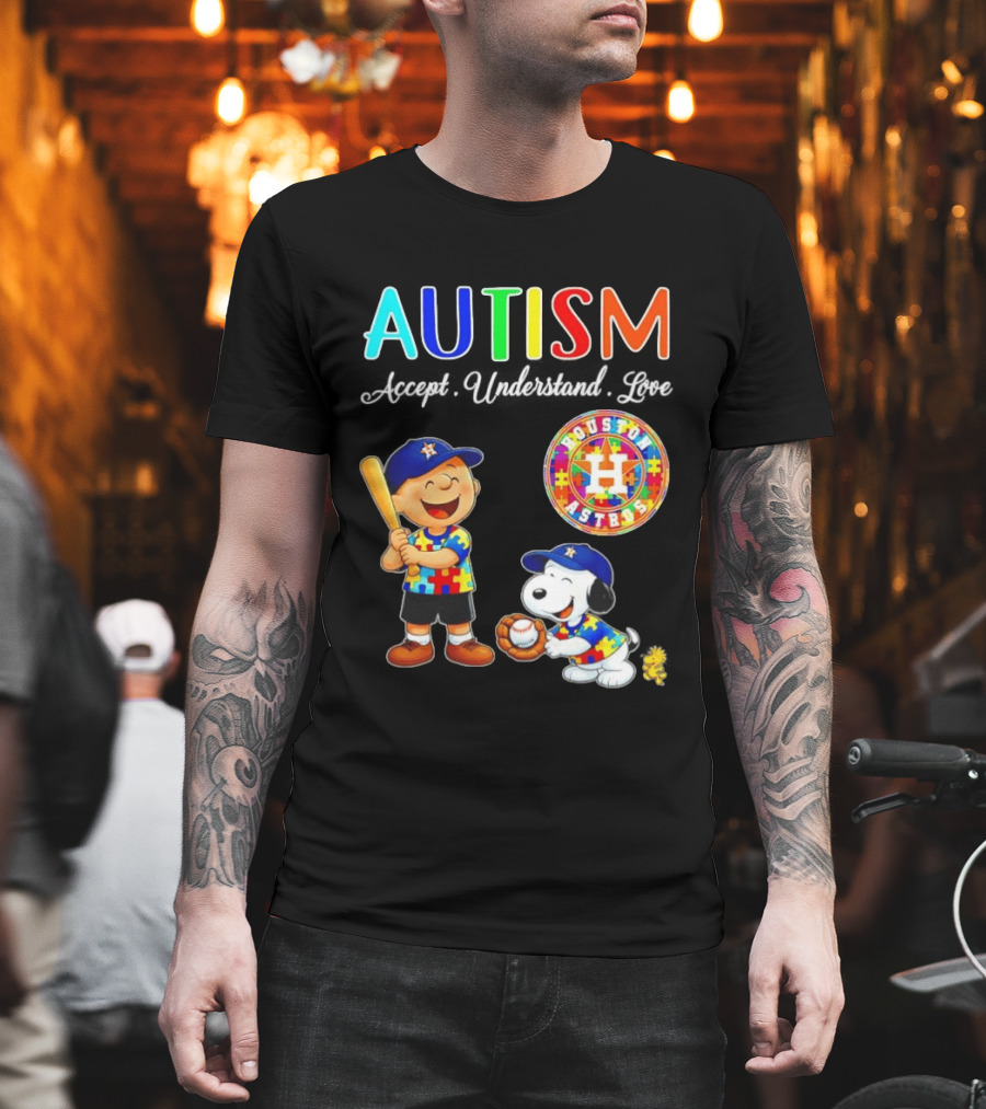 Autism Accept Understand Love Charlie Brown Snoopy Houston Astros MLB T-Shirt