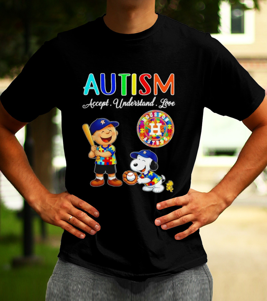 Autism Accept Understand Love Charlie Brown Snoopy Houston Astros MLB T-Shirt