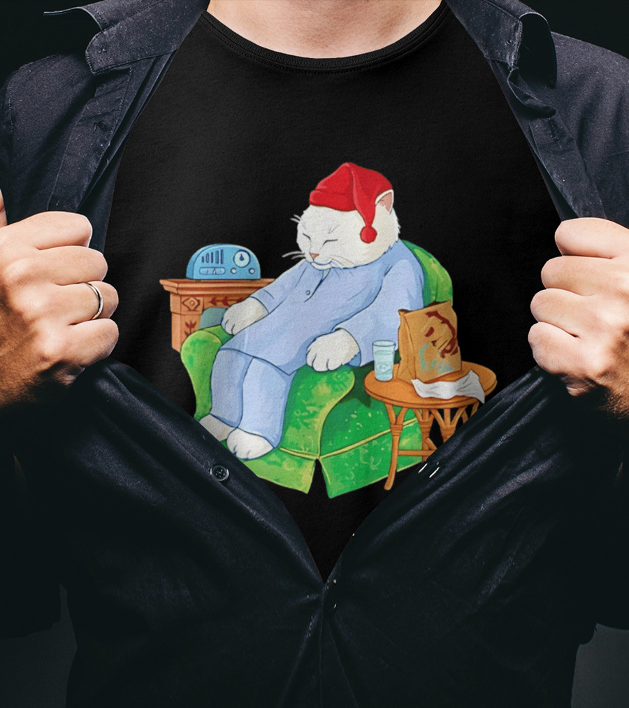 Sleepytime Cat Cartoon Cozy Scene With Tacos T-Shirt