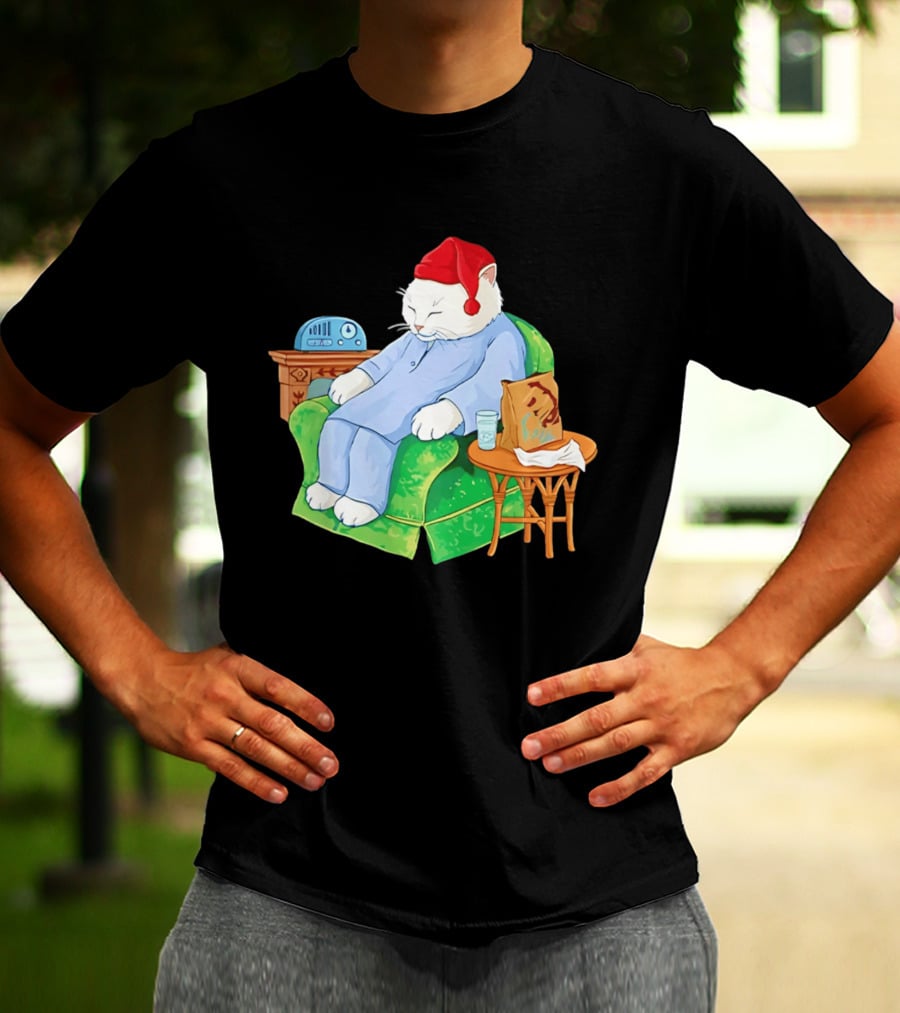 Sleepytime Cat Cartoon Cozy Scene With Tacos T-Shirt