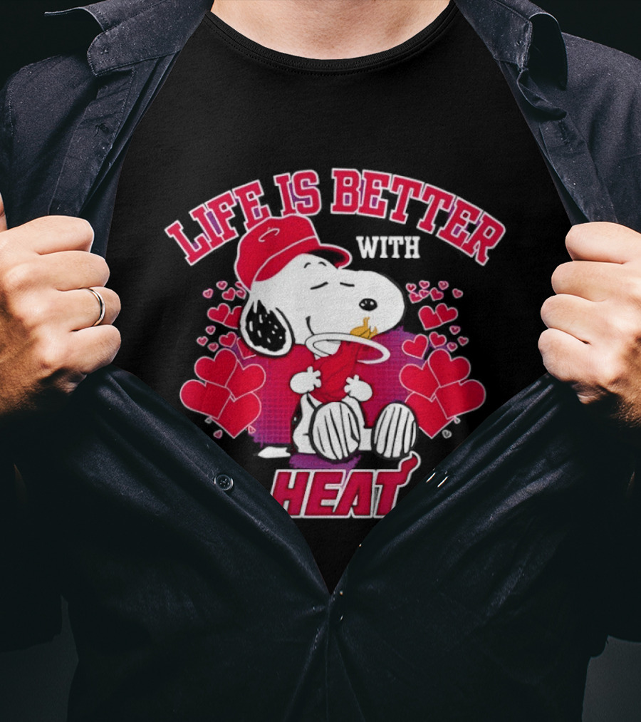 Life Is Better With Heat Snoopy Miami Heat Hearts T-Shirt