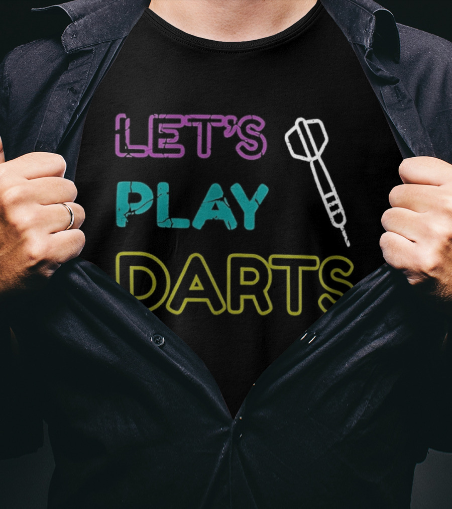 LET'S PLAY DARTS Retro Neon Text Darts T-Shirt