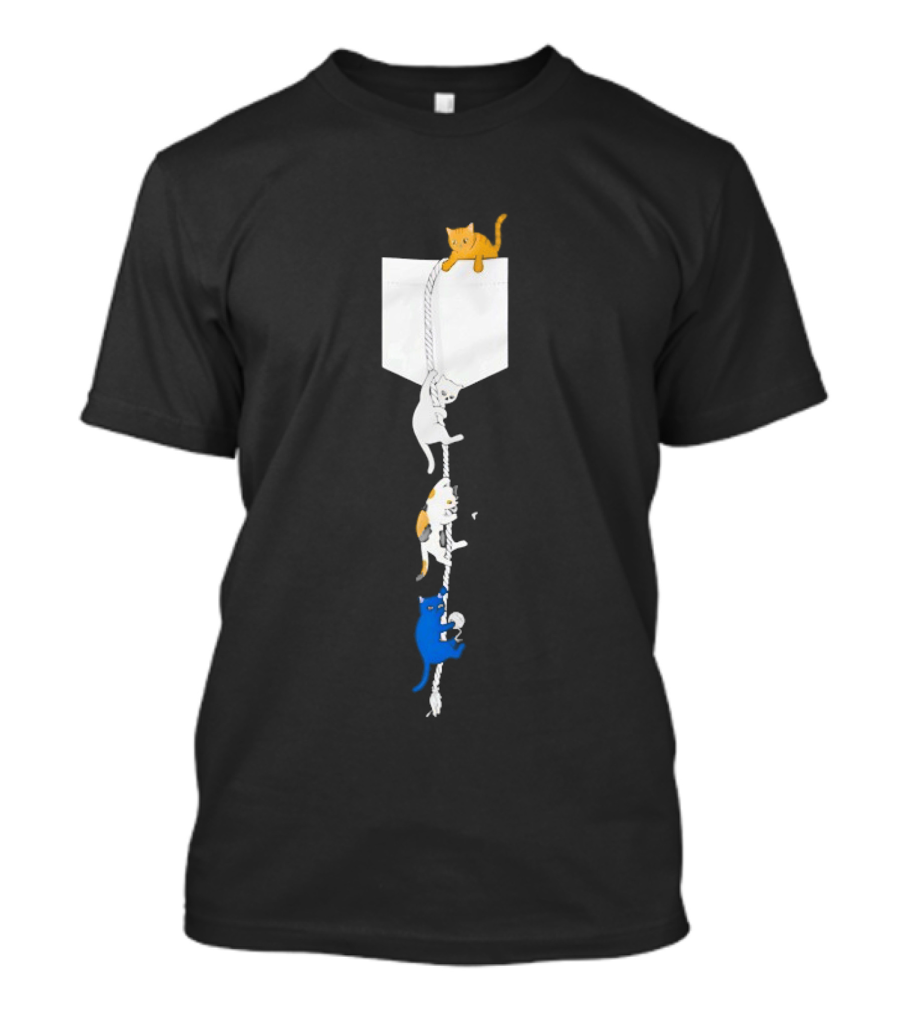 Kittens Climbing Rope From Pocket Whimsical Cat Adventure T-Shirt