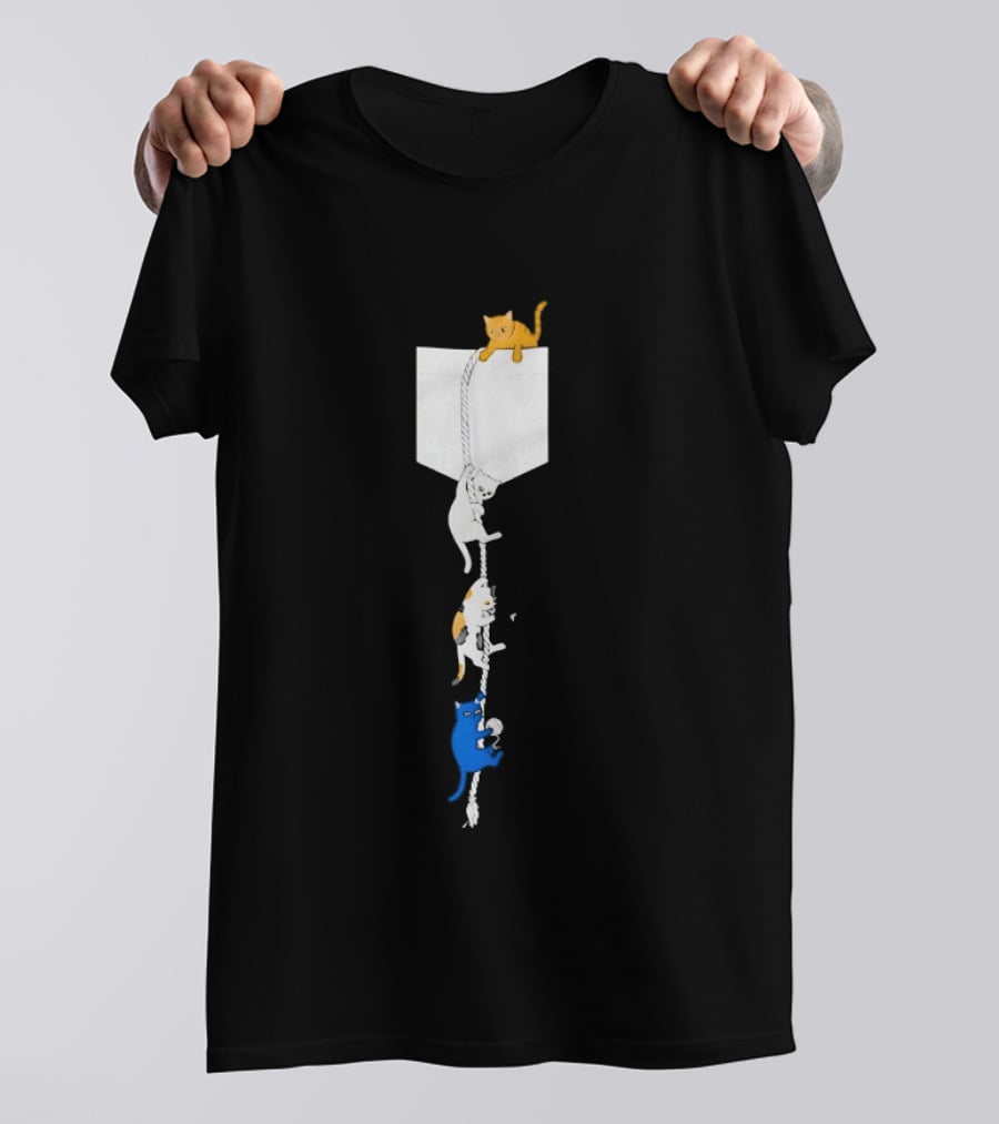 Kittens Climbing Rope From Pocket Whimsical Cat Adventure T-Shirt