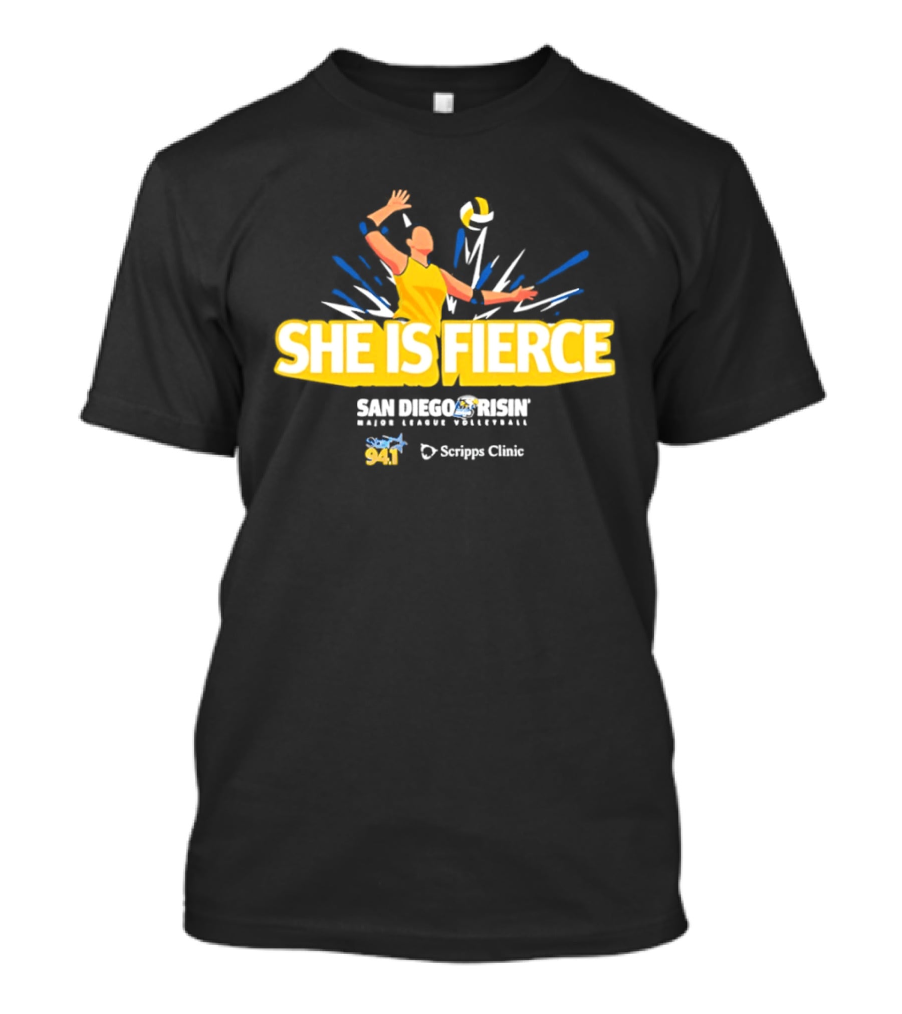 She Is Fierce San Diego Risin Major League Volleyball Scripps Clinic T-Shirt