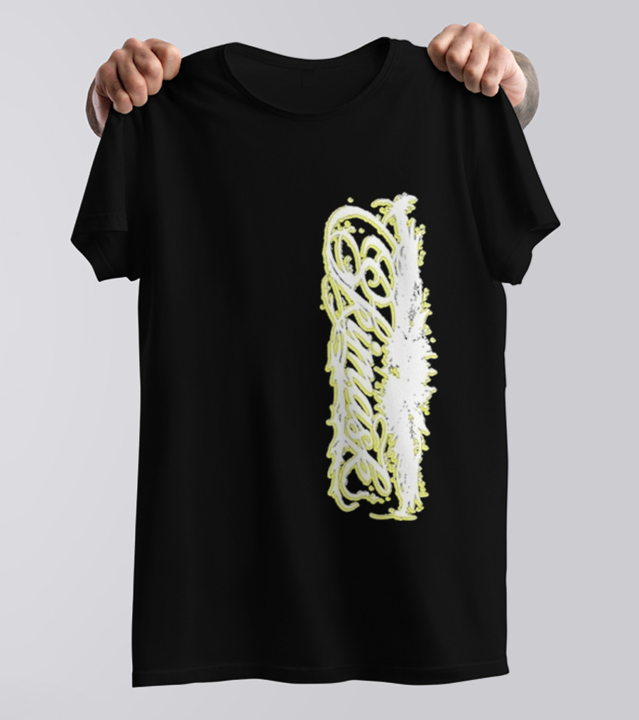 Ski Mask Script Neon Yellow Graffiti Style Vertical T-Shirt
