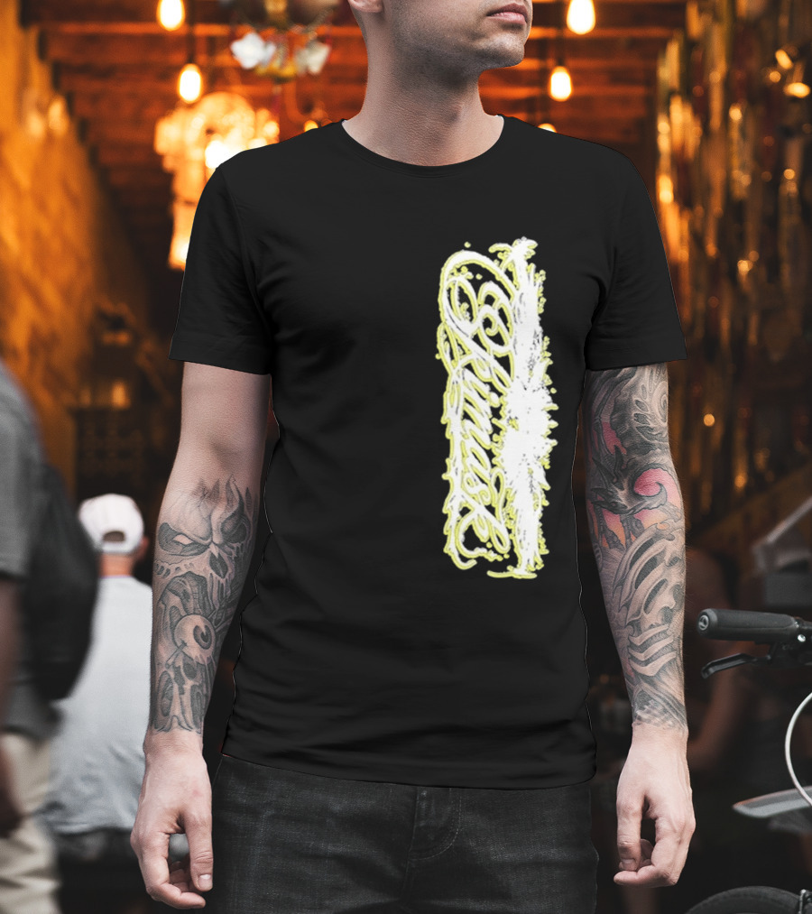 Ski Mask Script Neon Yellow Graffiti Style Vertical T-Shirt