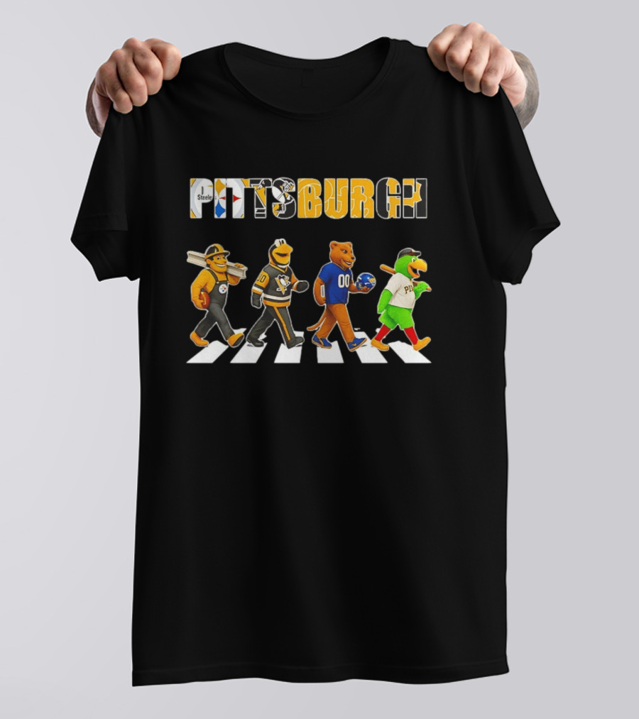 Steely McBeam Iceburgh Roary And Pirate Parrot Pittsburgh Abbey Road Sports Team Crossing T-Shirt