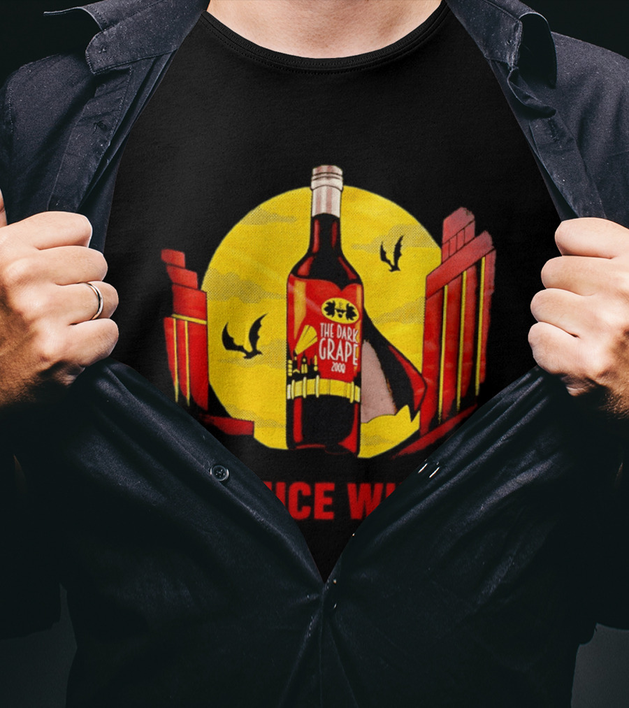 Bruce Wine The Dark Grape 2008 Bottle With Yellow Sun Bats And Gates T-Shirt