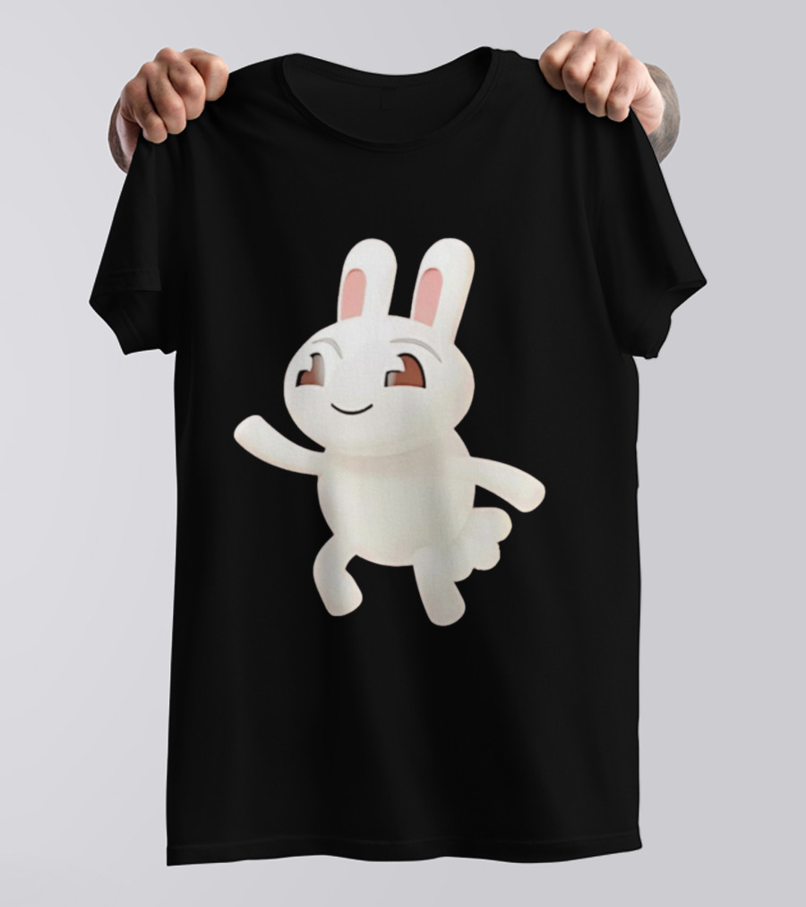 Cartoon Rabbit Waving Happy Bunny Character Cute Playful Pose T-Shirt