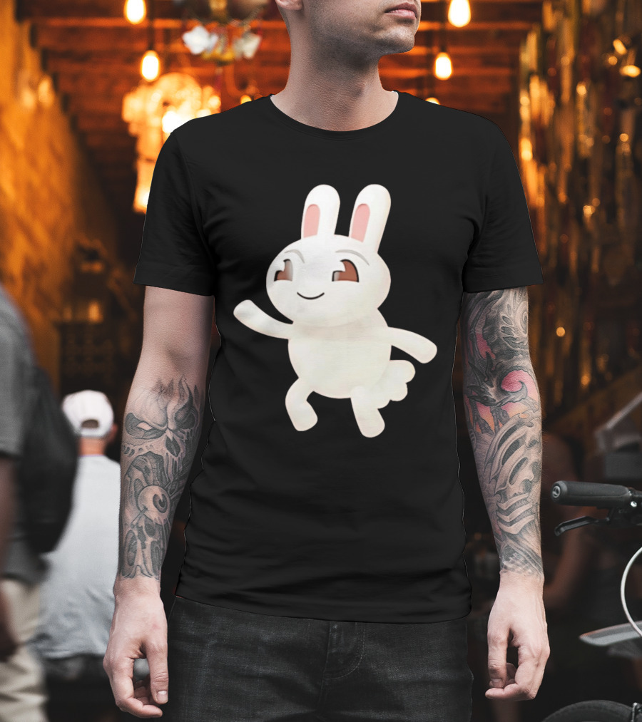Cartoon Rabbit Waving Happy Bunny Character Cute Playful Pose T-Shirt