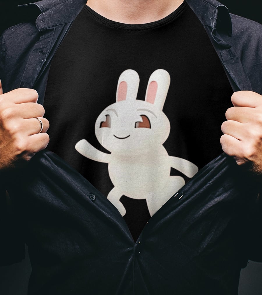 Cartoon Rabbit Waving Happy Bunny Character Cute Playful Pose T-Shirt