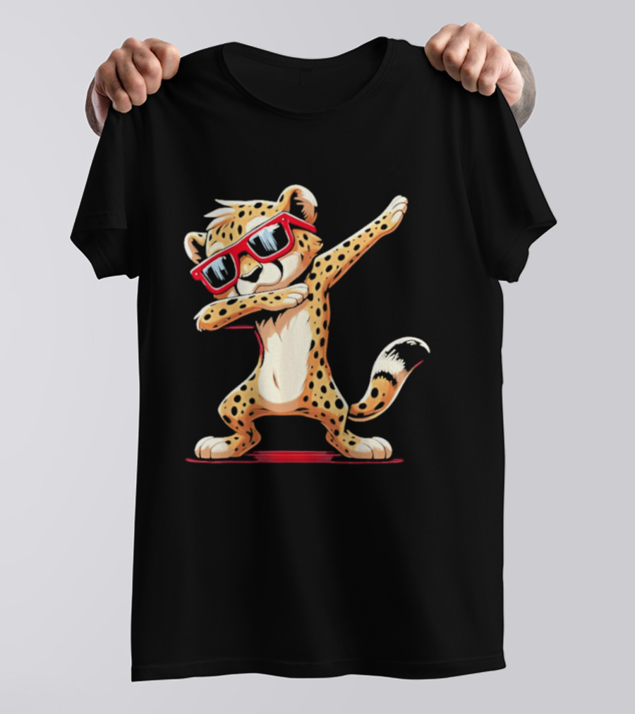 Cheetah Dabbing With Red Sunglasses Animal Pose T-Shirt
