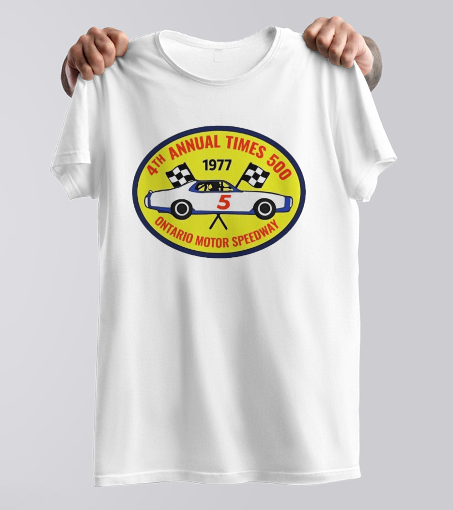 4th Annual Times 500 Ontario Motor Speedway 1977 Race Car Checkered Flags T-Shirt