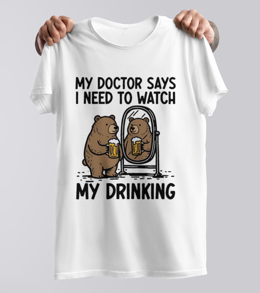 Bear Ing Drinking In Mirror With Beer T-Shirt