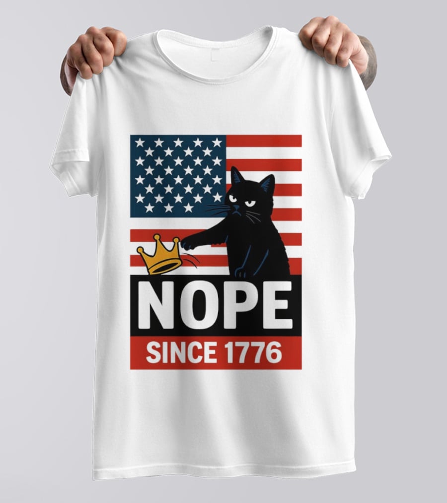 Nope Since 1776 Black Cat Anti MAGA Protest American Flag T-Shirt