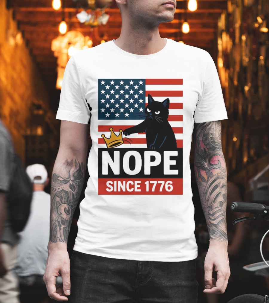 Nope Since 1776 Black Cat Anti MAGA Protest American Flag T-Shirt