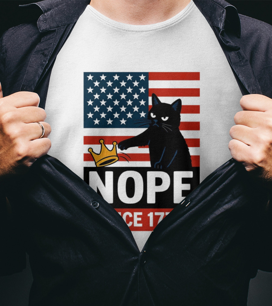 Nope Since 1776 Black Cat Anti MAGA Protest American Flag T-Shirt