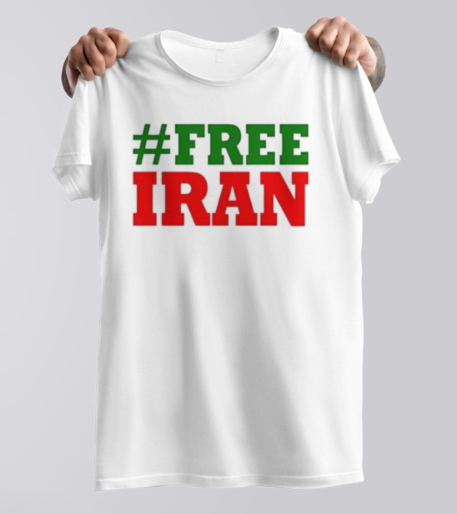#FREE IRAN Green Red Text Bold Message T-Shirt