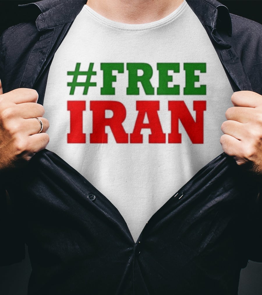 #FREE IRAN Green Red Text Bold Message T-Shirt