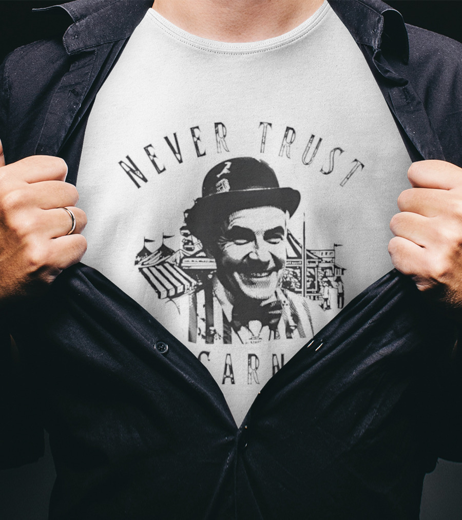 Never Trust A Carney Vintage Circus And Charlie Chaplin Motif T-Shirt