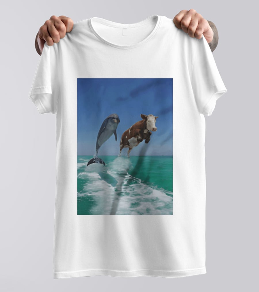 Cow And Dolphin Jumping Out Of Water Ocean Adventure T-Shirt