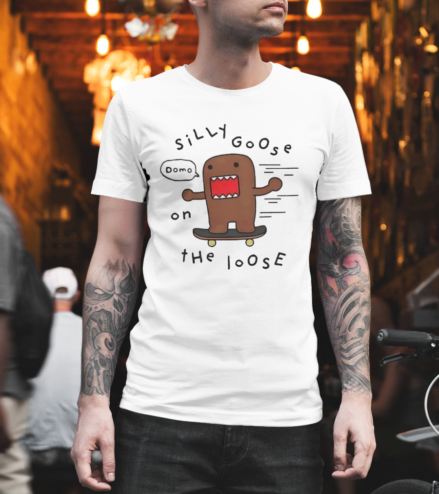 Silly Goose On The Loose Cute Brown Character Skateboarding Fun T-Shirt