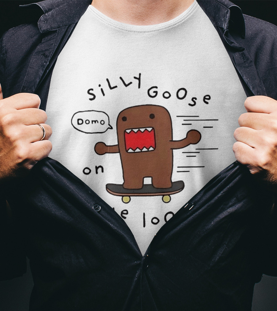 Silly Goose On The Loose Cute Brown Character Skateboarding Fun T-Shirt