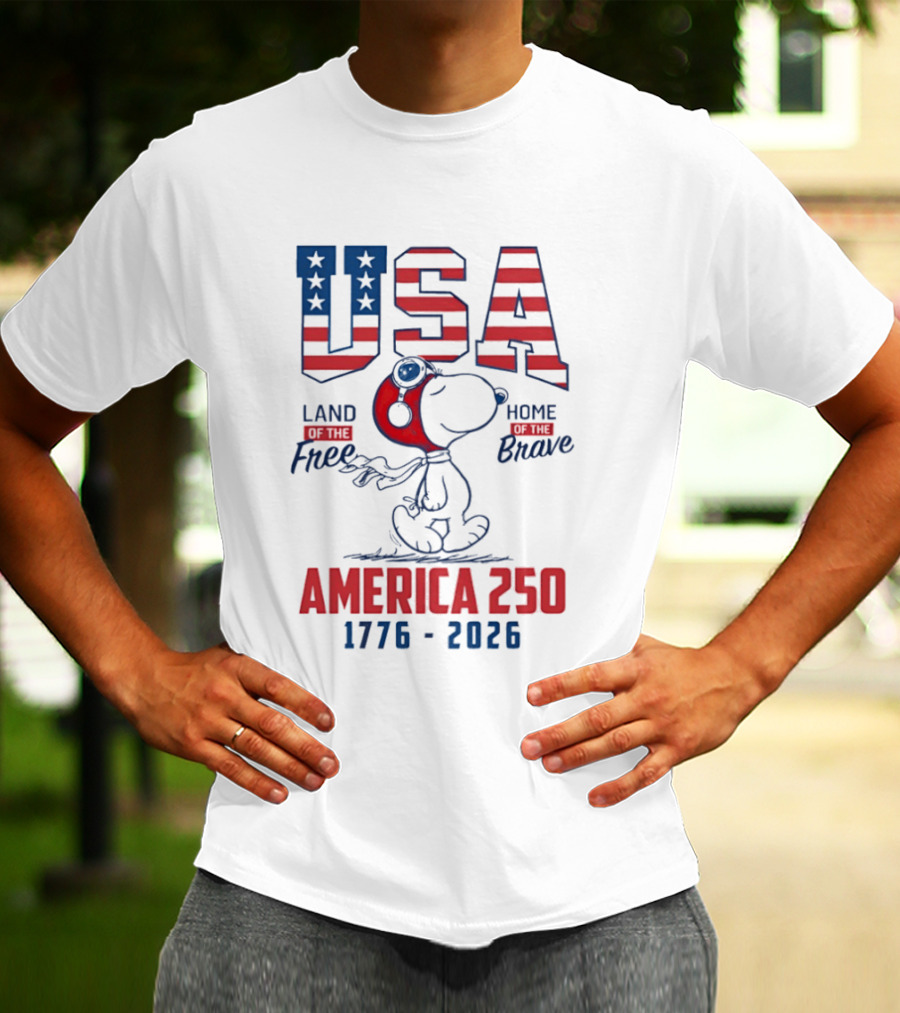 Snoopy USA Flight Helmet Land Free Home Brave America 250 1776 2026 T-Shirt