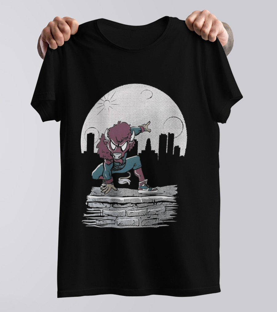 Bison Be A Hero Buffalo Bills Cityscape Dynamic Pose T-Shirt