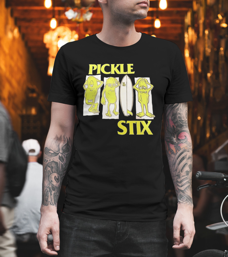 Pickle Stix Surfboard Vacation Characters T-Shirt