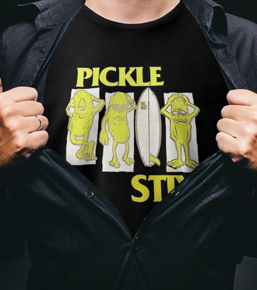 Pickle Stix Surfboard Vacation Characters T-Shirt