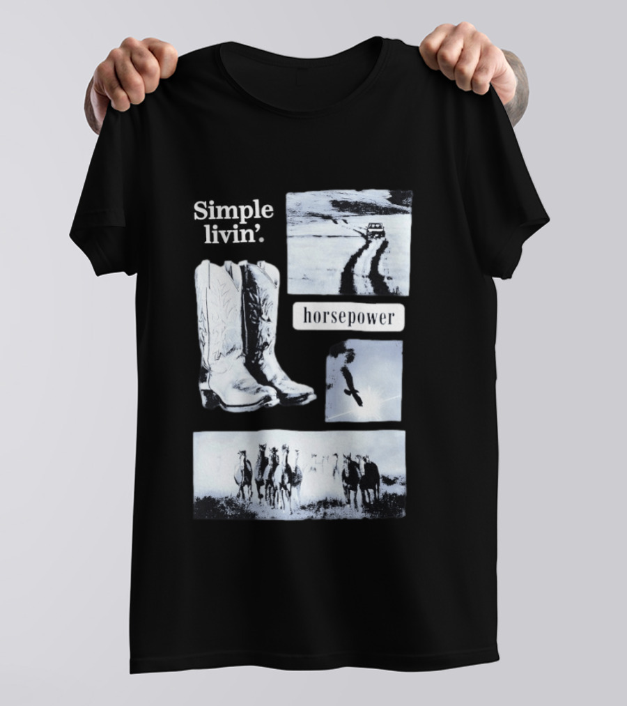 Country Roads Cowboy Boots Horsepower Rustic Horse Scene T-Shirt