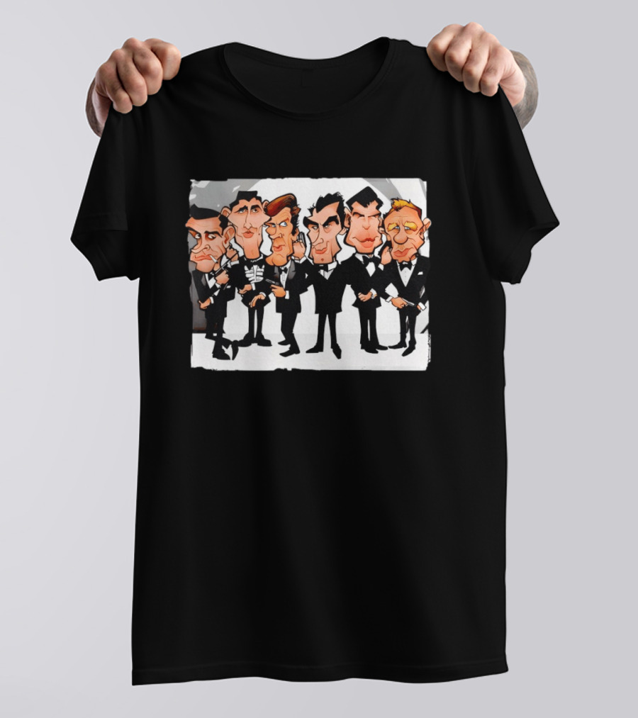 Six Faces One Spy James Bond Caricature Collection T-Shirt
