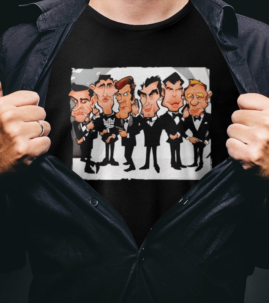 Six Faces One Spy James Bond Caricature Collection T-Shirt