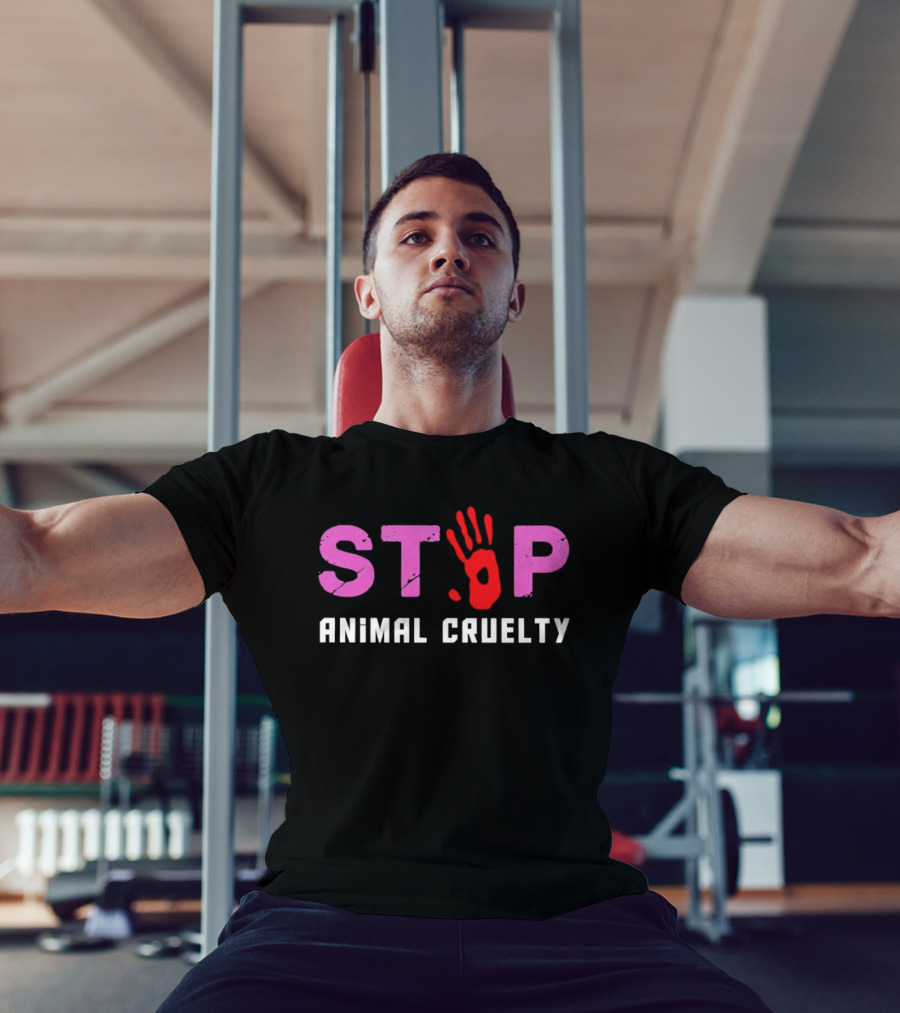 Stop Animal Cruelty Red Handprint Symbolic Message T-Shirt