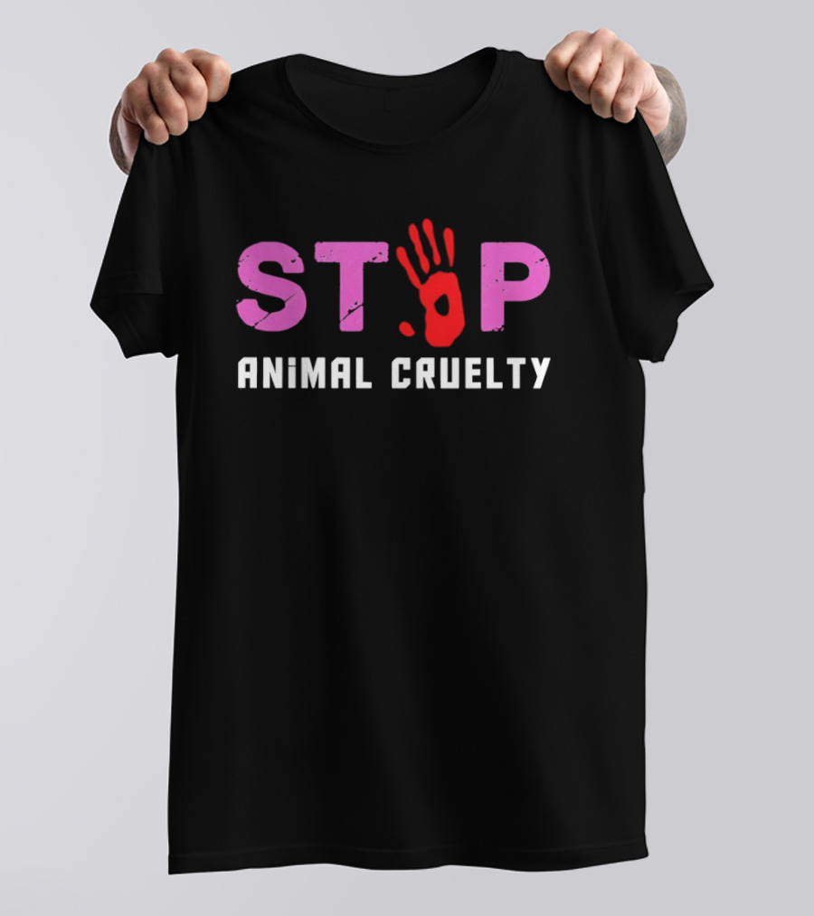 Stop Animal Cruelty Red Handprint Symbolic Message T-Shirt