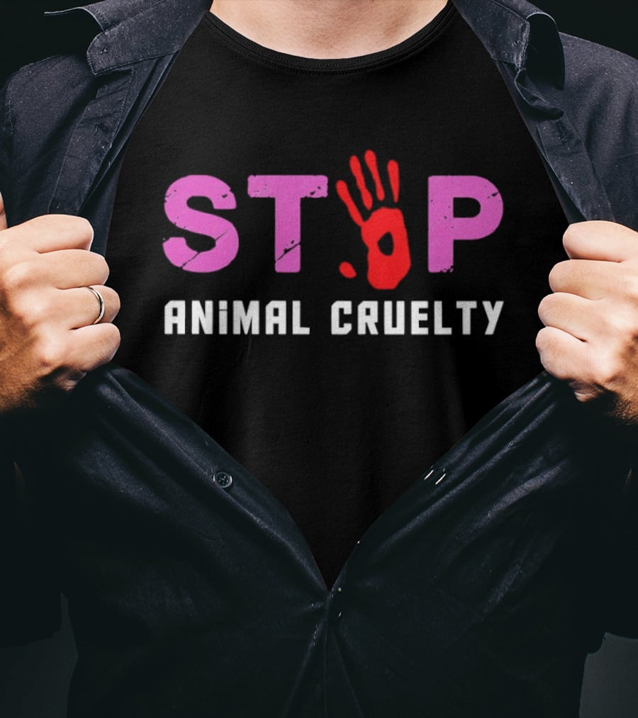 Stop Animal Cruelty Red Handprint Symbolic Message T-Shirt