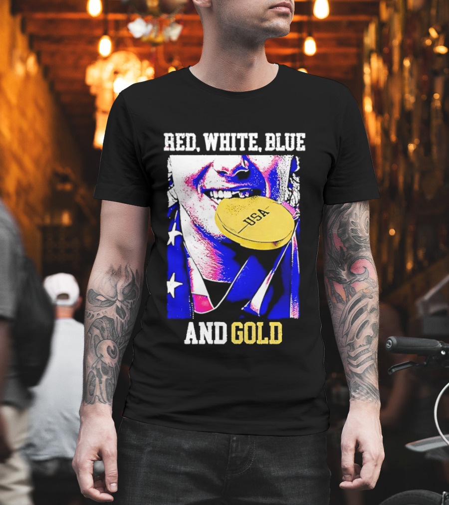 Red White Blue And Gold USA Hockey 2026 Winter Olympics Jack Hughes T-Shirt