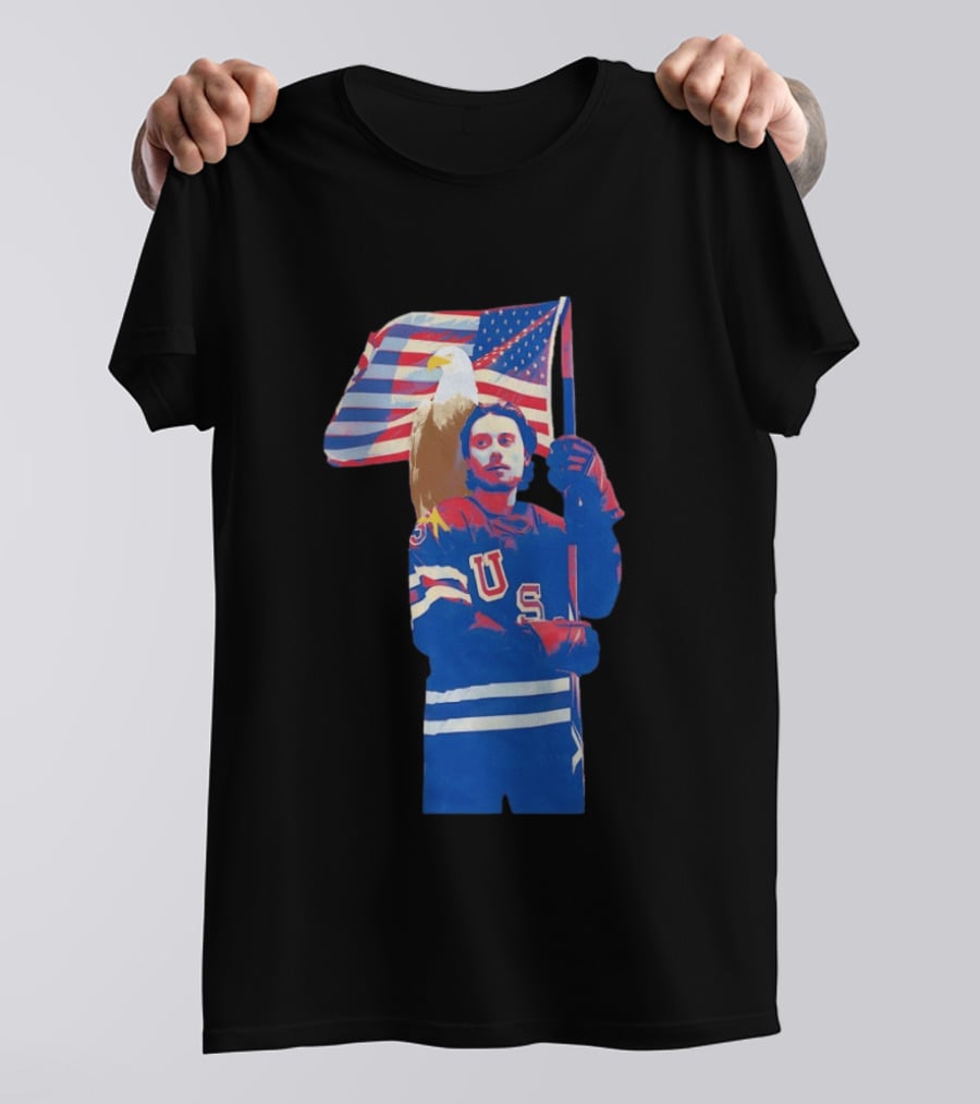 USA Hockey Jack Hughes American Flag Bald Eagle T-Shirt