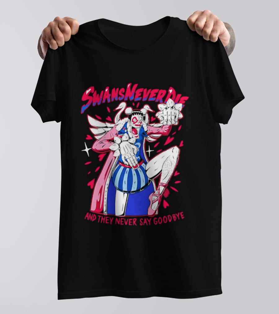 Swans Never Die And They Never Say Goodbye Winged Character Blue Striped Outfit T-Shirt