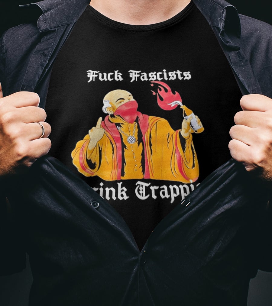 Monk Middle Finger Holding Cocktail Molotov Fuck Fascists Drink Trappist T-Shirt