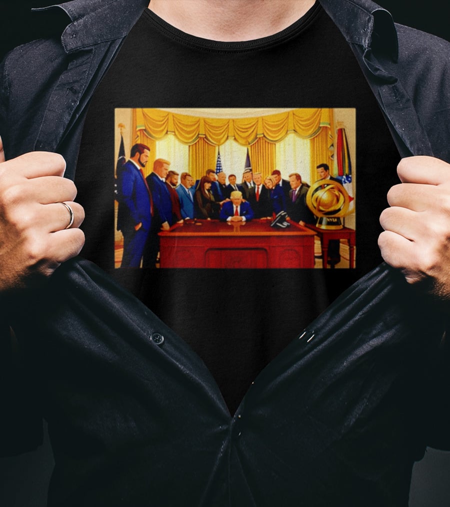Oval Office Prayer Gathering Trump Anime Style Amid Iran Tensions T-Shirt