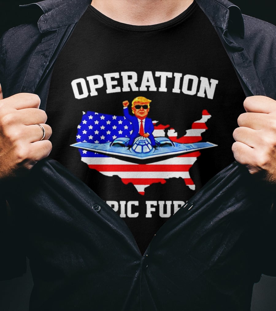 Operation Epic Fury Trump Fighter Jet USA Map T-Shirt