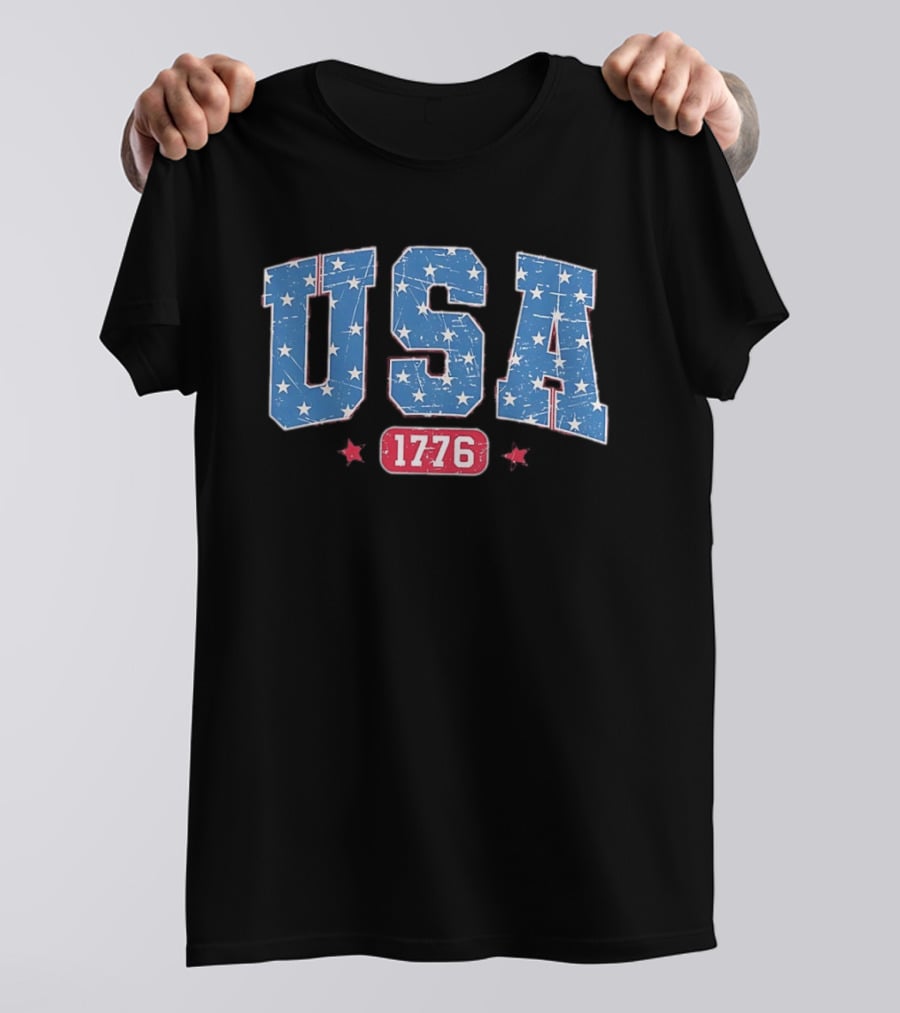USA 1776 Star Pattern Vintage Style Patriotic Celebration T-Shirt