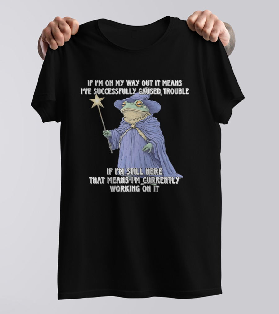 Wizard Frog If I'm On My Way Out It Means I've Successfully Caused Trouble If I'm Still Here That Means I'm Currently Working On It T-Shirt
