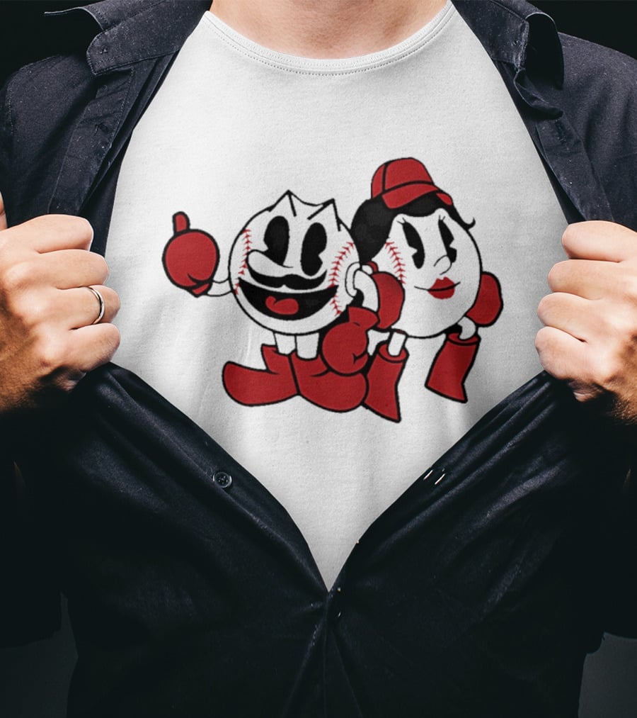 Cincinnati Reds Mr And Ms Baseball Cartoon T-Shirt