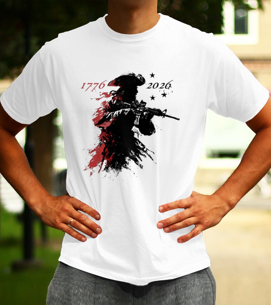 Patriotic Soldier 1776 2026 Black And Blood Rifle Painting T-Shirt
